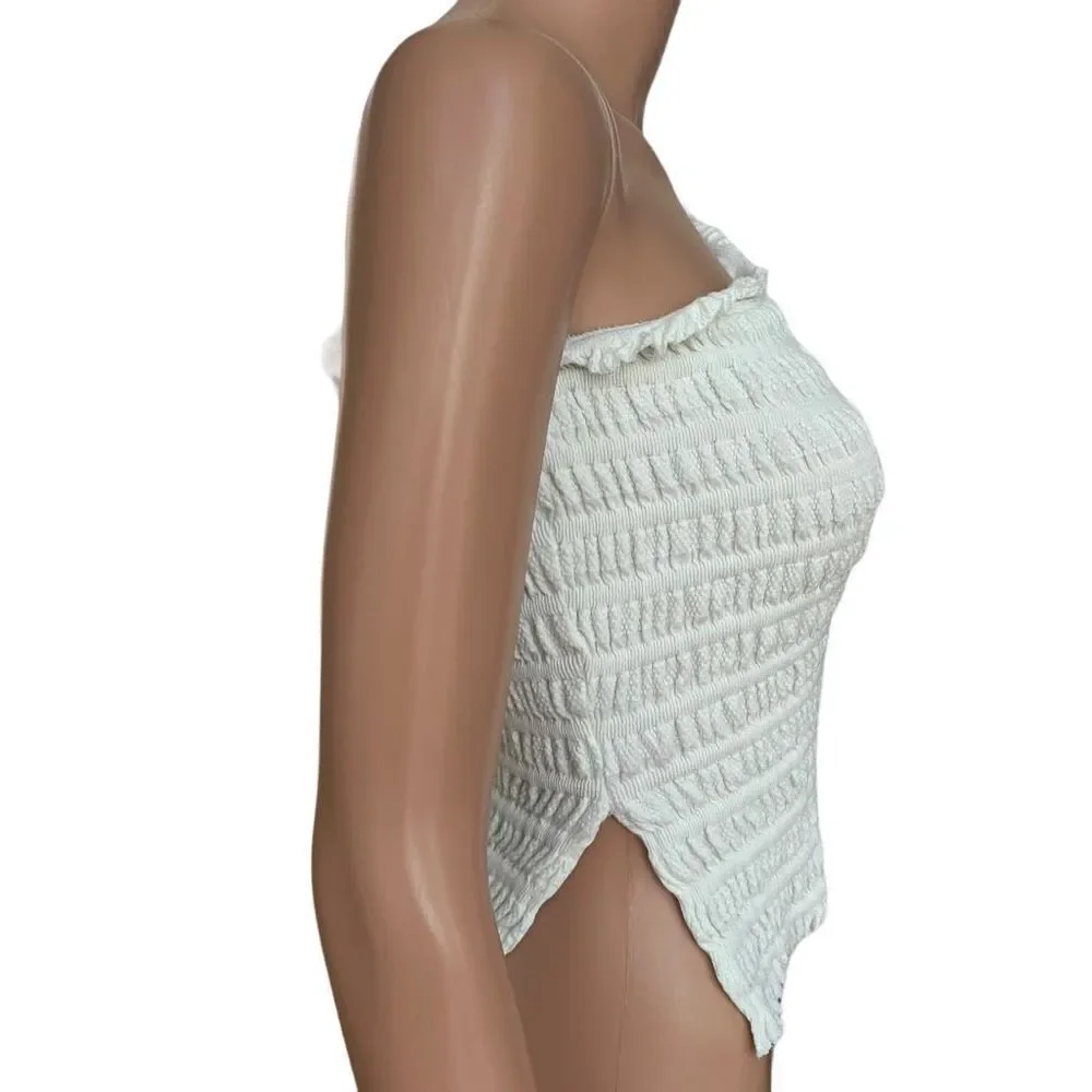 Free People Jasmine One Shoulder knit Top off White Size L stretch